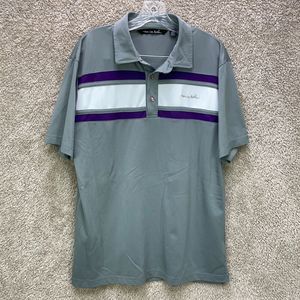 Travis Mathew Mens LARGE L Gray Stripe Short Sleeve Casual Golf Polo Shirt